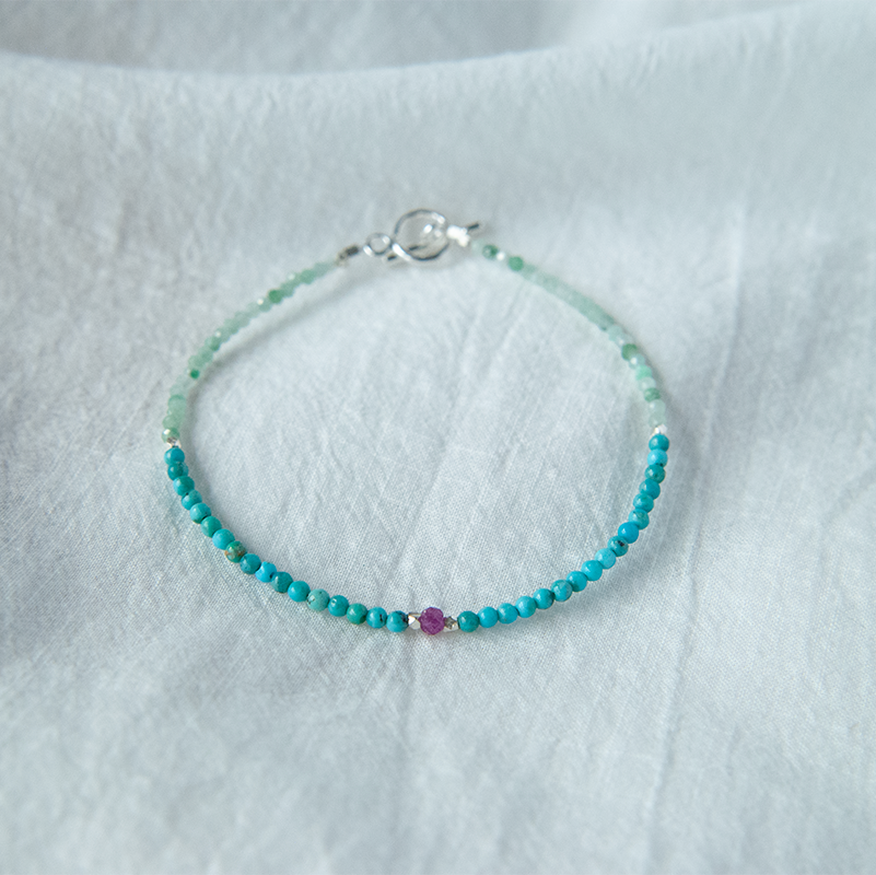 TURQUOISE & JADE WITH RUBY BRACELET "VOYAGE"