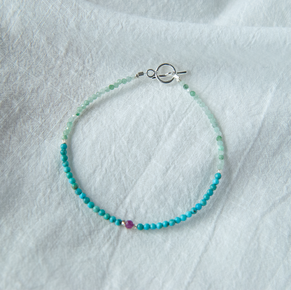 TURQUOISE & JADE WITH RUBY BRACELET "VOYAGE"