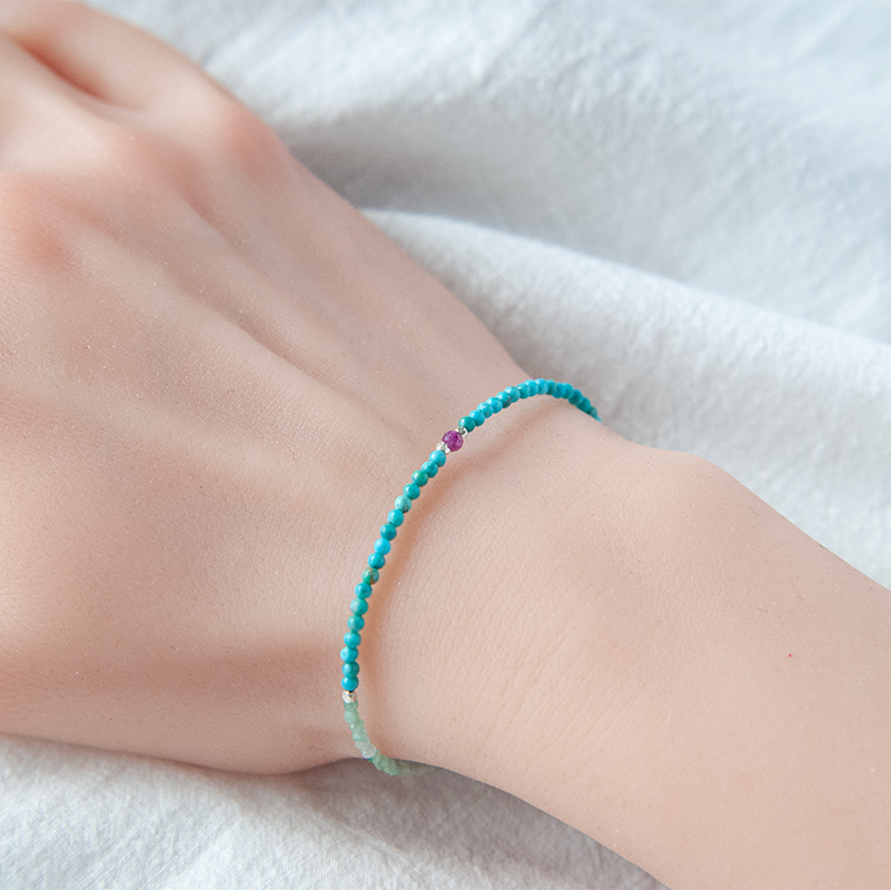 TURQUOISE & JADE WITH RUBY BRACELET "VOYAGE"