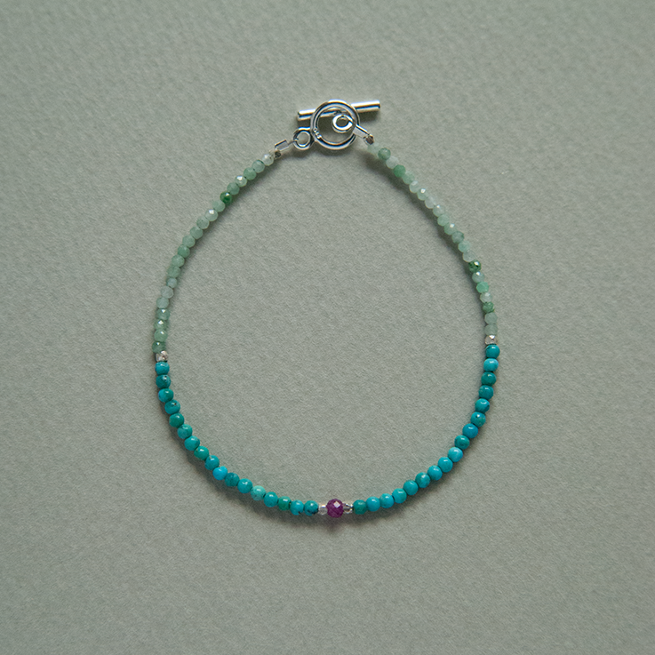 TURQUOISE & JADE WITH RUBY BRACELET "VOYAGE"