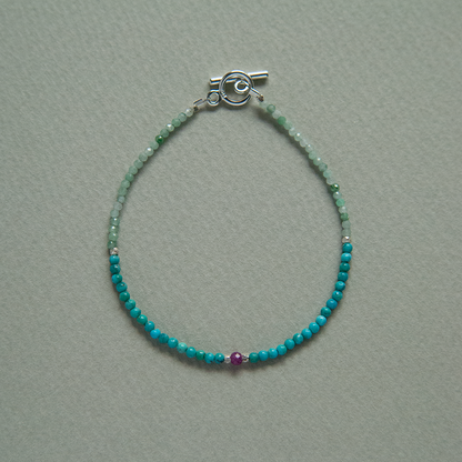 TURQUOISE & JADE WITH RUBY BRACELET "VOYAGE"