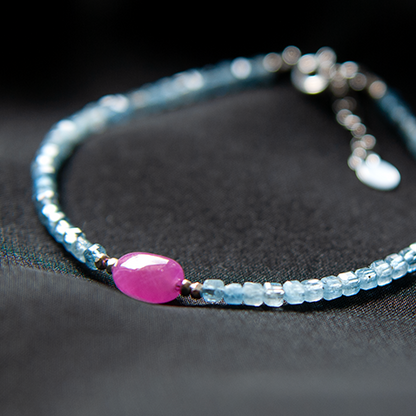 AQUAMARINE & RUBY BRACELET "DEW"