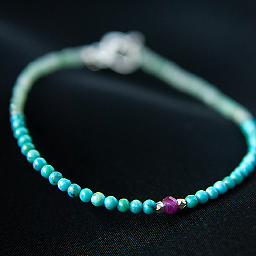 TURQUOISE & JADE WITH RUBY BRACELET "VOYAGE"