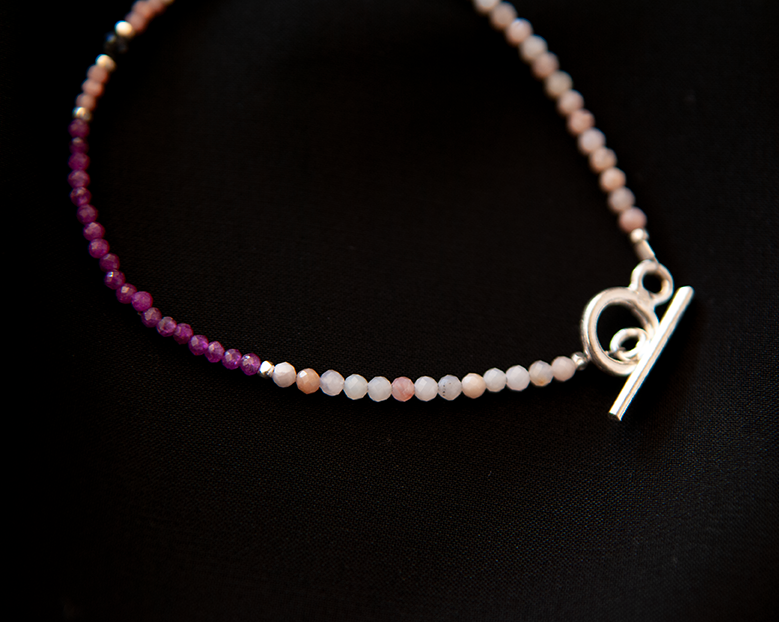 RUBY, INCAROSE & PINK OPAL WITH SAPPHIRE BRACELET "TWILIGHT"